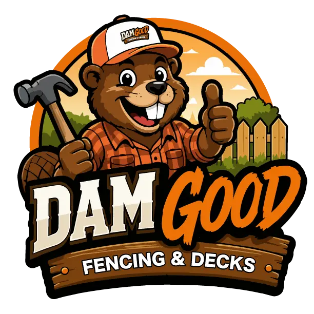 Dam Good Fencing & Decks logo with beaver mascot